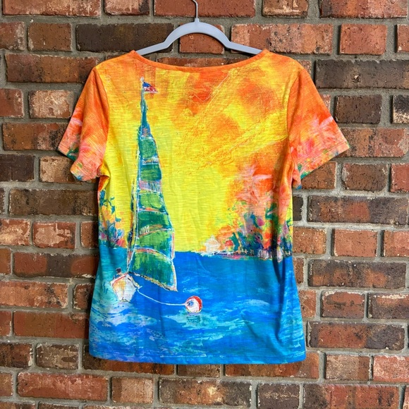 Leoma Lovegrove womens sailboat polyester short sleeve t-shirt orange PM - Picture 3 of 3